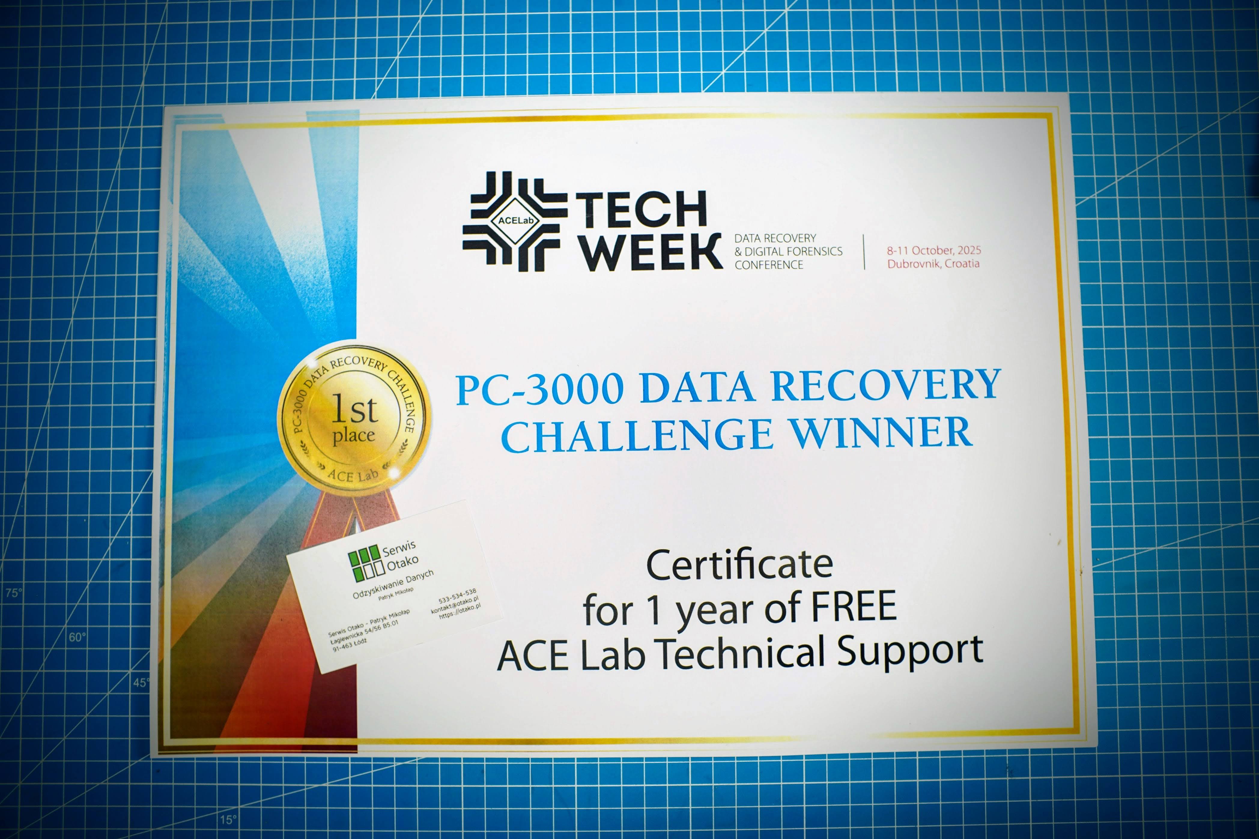 Patryk Mikołap z Serwisu Otako po zwycięstwie w PC-3000 Data Recovery Challenge 2025