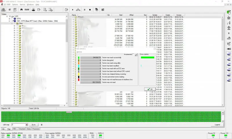 ukończone odzyskiwanie danych w pc3000, odczytane sektory