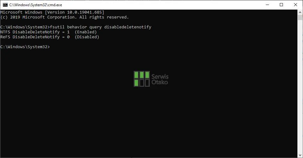 sprawdzanie funkcji trim w konsoli, 0 włączone, 1 wyłączone dysk ssd trim, sprawdzanie funkcji trim w konsoli