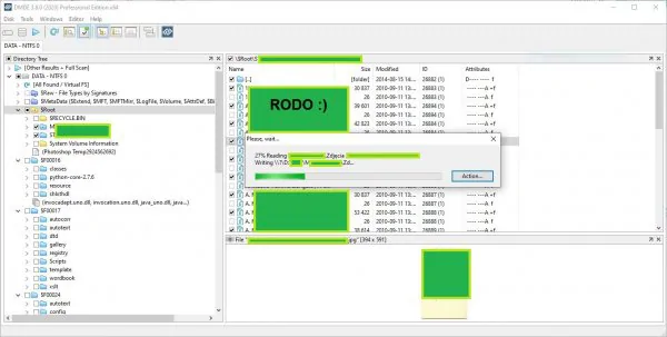 odczyt odzyskanych danych