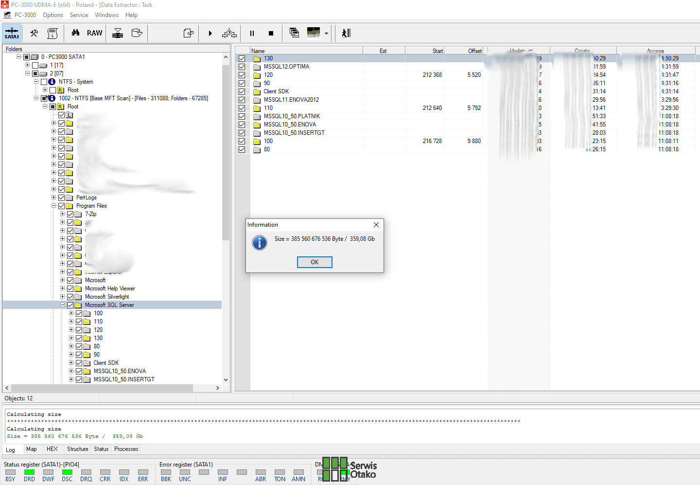 objętość samej bazy danych